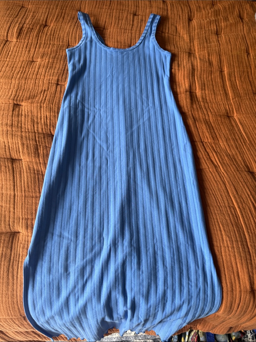 Blue Ribbed Tank Dress